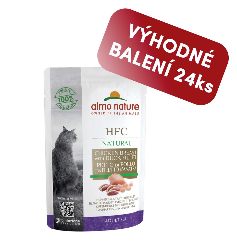 Almo Nature HFC Natural - Kuřecí prsa a kachní filet 55g výhodné balení 24ks