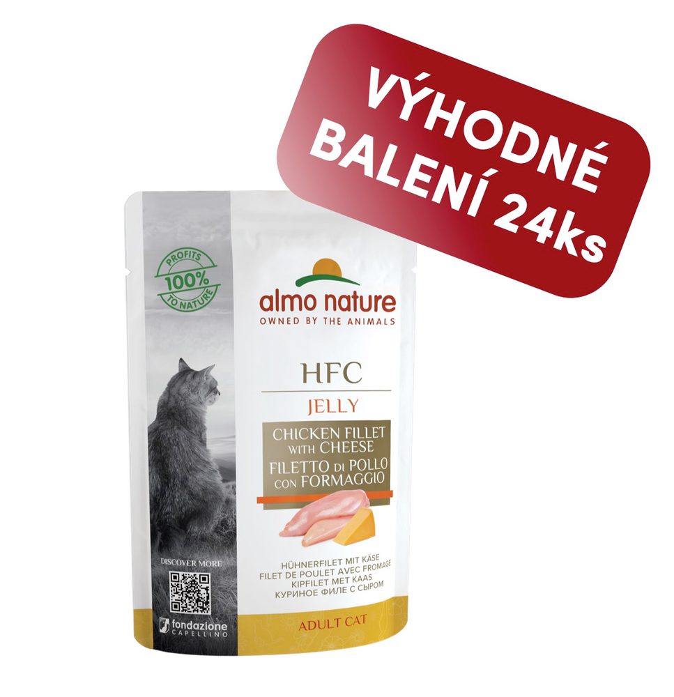 Almo Nature HFC Jelly WET CAT - Kuřecí filet a sýr v želé 55g výhodné balení 24ks