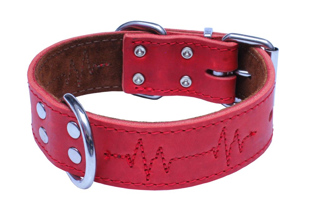 BAFPET Kožený obojek EKG - Červená