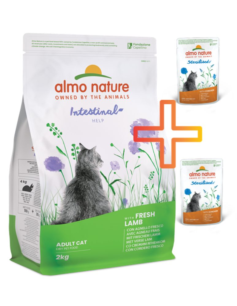 Almo Nature Holistic Intestinal Help – podporuje zažívání, s čerstvým jehnětem 2kg + 2 kapsičky ZDARMA