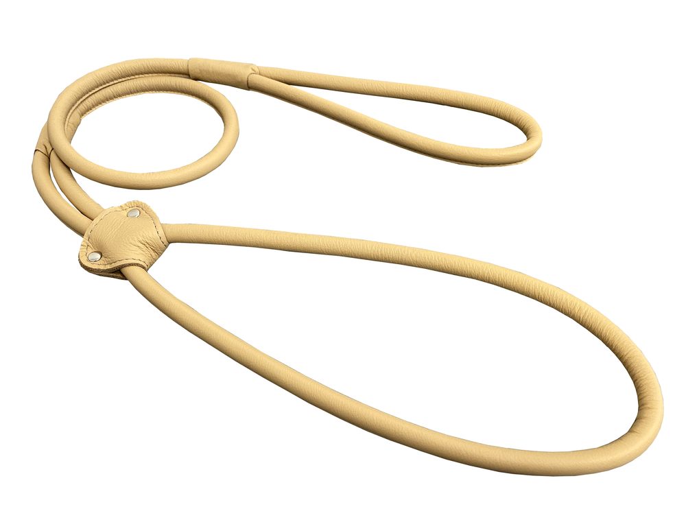 BAFPET Předváděcí vodítko z šité kulaté kůže - Béžová