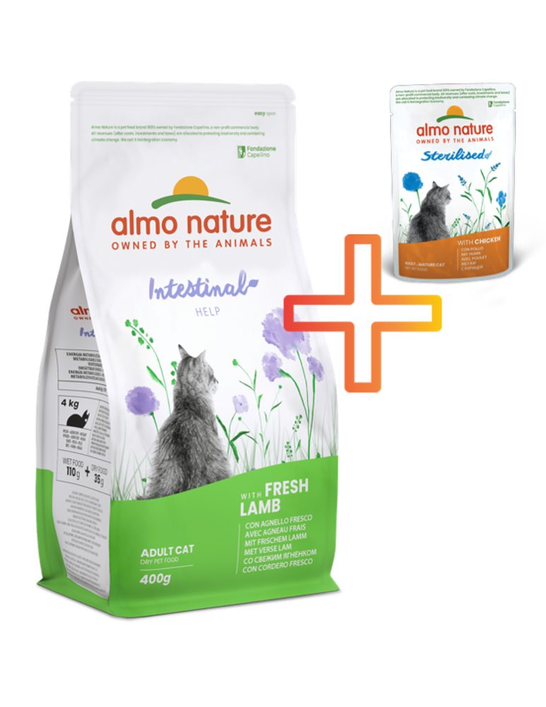 Almo Nature Holistic Intestinal Help – podporuje zažívání, s čerstvým jehnětem 400g + 1 kapsička ZDARMA