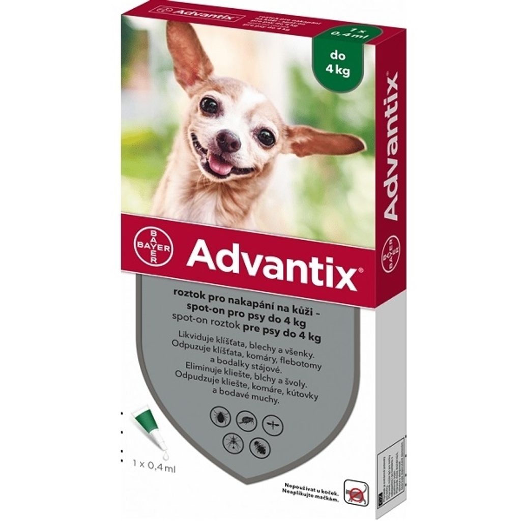 Advantix Spot On pro psy do 4kg (0,4ml) - Bayer - Antiparazitika - -  Krmiva-pucalka.cz