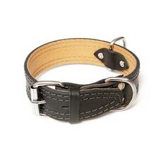 Kožený obojek zdobený šitím, HERRY - Černá