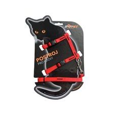 BAFPET Set postroj + vodítko pro kočky - Červená