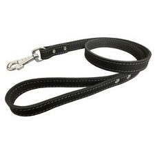 BAFPET Kožené vodítko z mastné kůže, obšité - Černá VÝPRODEJ SLEVA 20%