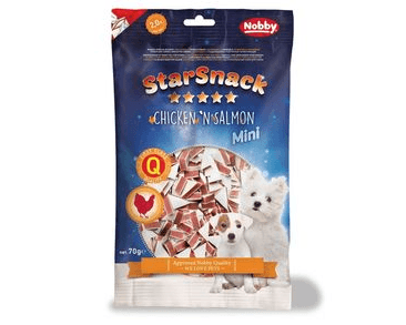 NOBBY STARSNACK MINI SOFT MĚKKÉ PAMLSKY KUŘE+LOSOS 70G