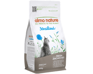 ALMO NATURE STERILISED - PRO KASTROVANÉ KOČKY S ANČOVIČKAMI 400G EXP 6/2026 SLEVA 20%