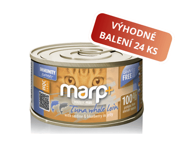 MARP HOLISTIC PLUS KONZERVA PRO KOČKY – TUŇÁK SE SARDINKAMI A BORŮVKAMI V ŽELÉ 24X70G