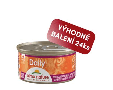 ALMO NATURE DAILY MENU - PĚNA S HOVĚZÍM A TELECÍM 85G VÝHODNÉ BALENÍ 24KS