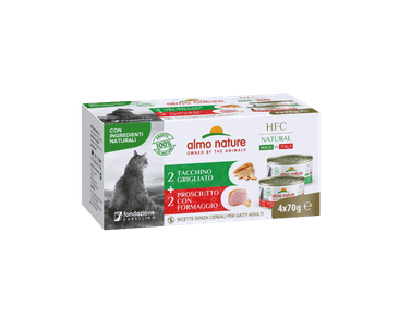 ALMO NATURE HFC MADE IN ITALY MULTIPACK ŠUNKA SE SÝREM/GRILOVANÁ KRŮTA 4X70G EXP 10/2023 SLEVA 50%