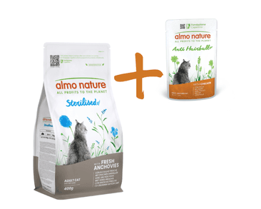 ALMO NATURE STERILISED -  PRO KASTROVANÉ KOČKY S ANČOVIČKAMI 400G + KUŘECÍ KAPSIČKA ZDARMA