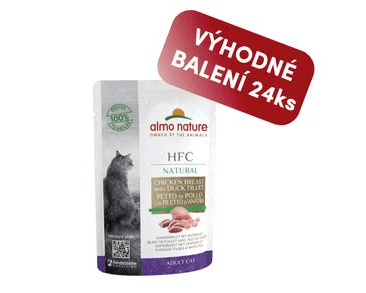 ALMO NATURE HFC NATURAL - KUŘECÍ PRSA A KACHNÍ FILET 55G VÝHODNÉ BALENÍ 24KS