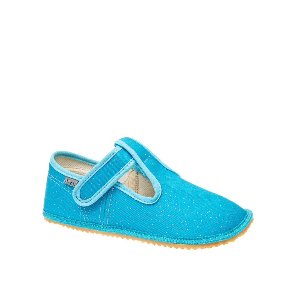 BEDA PAPUČE BF 060010/W Turquoise Shine – Široké | Dětské barefoot přezůvky - 35