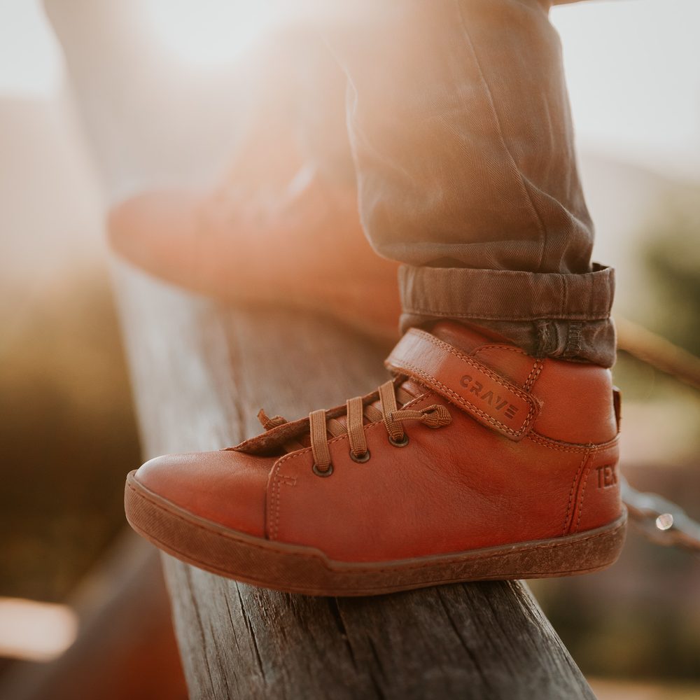 CRAVE BERGEN WINTER Cognac Dětské zimní zateplené barefoot boty