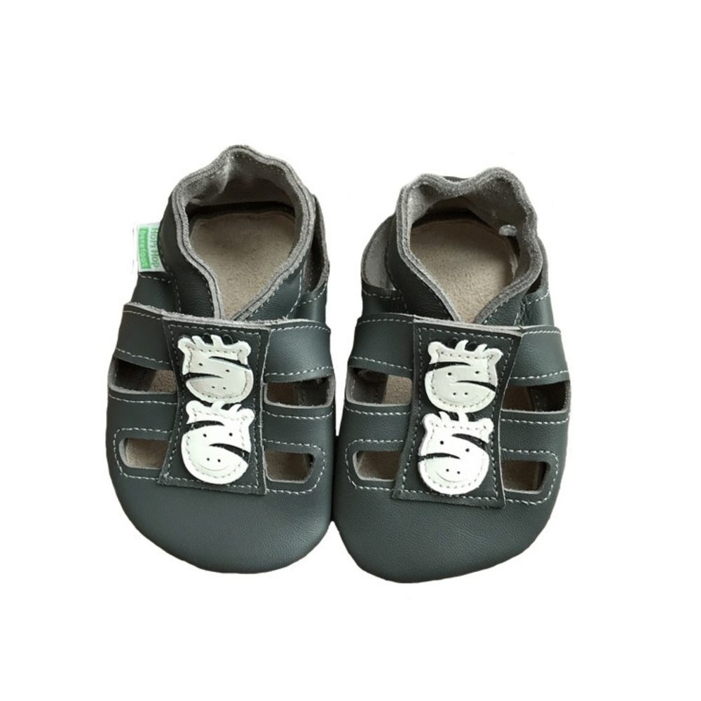 HOPI HOP KOŽENÉ BAREFOOT CAPÁČKY SANDÁLKY Šedé Zebra Dětské barefoot capáčky