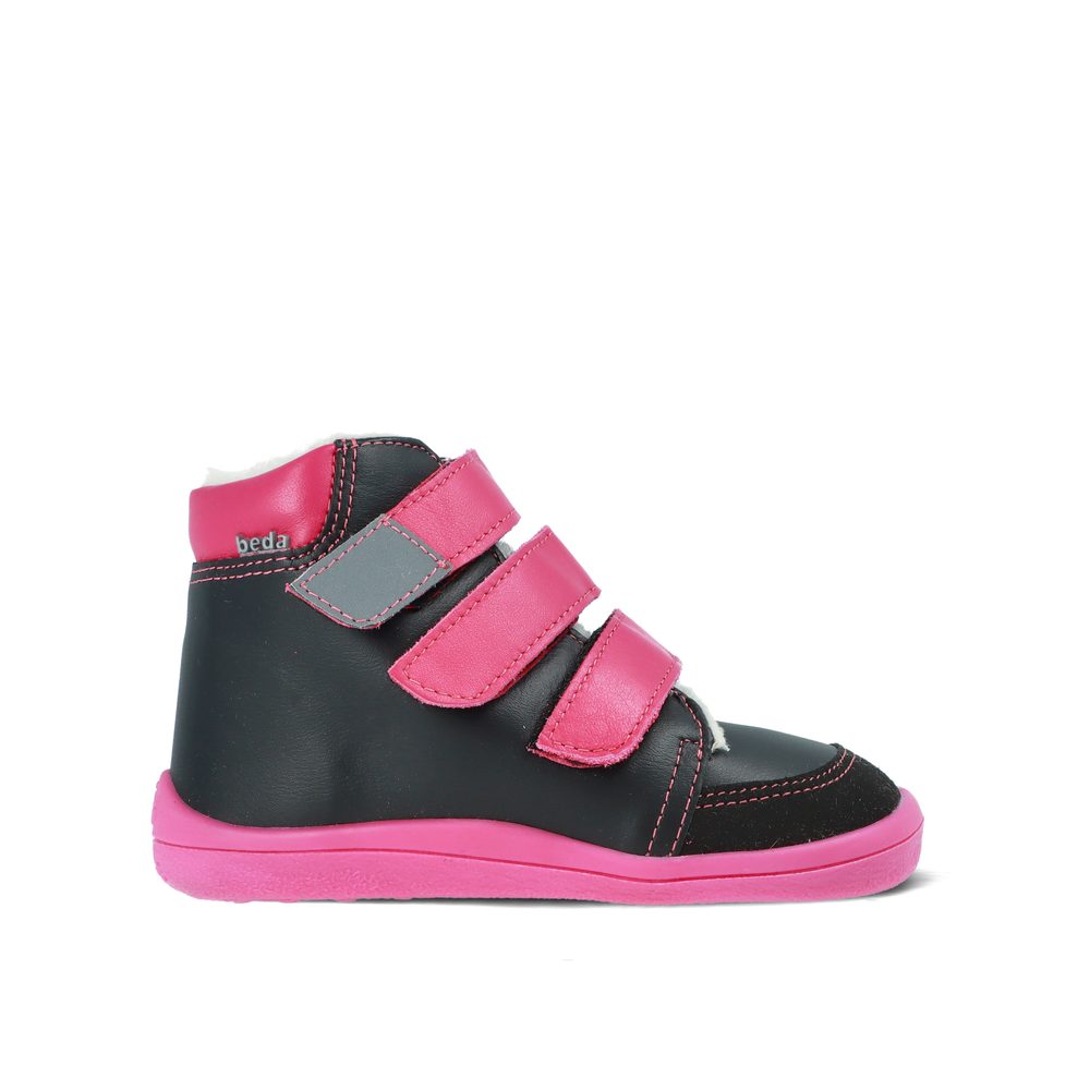 BEDA ZIMNÍ VYŠŠÍ BF0001/W/MK/Y/SO EL Black/Pink Dětské zimní zateplené barefoot boty