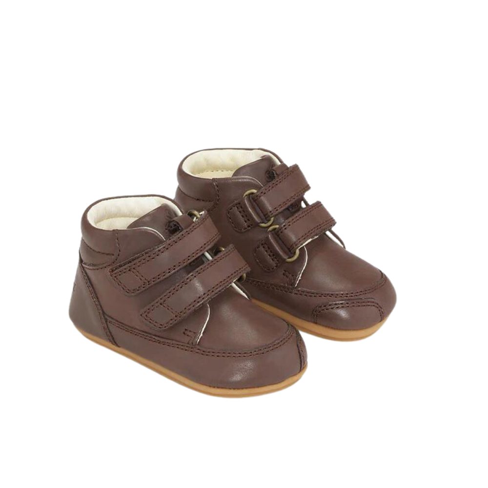 BUNDGAARD PREWALKER II STRAP Brown Dětské první barefoot botičky