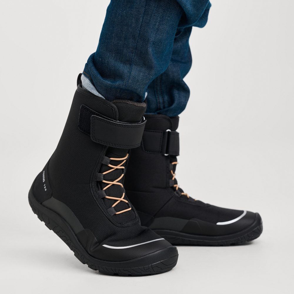 REIMA Talvella Black Dětské barefoot zimní zateplené boty