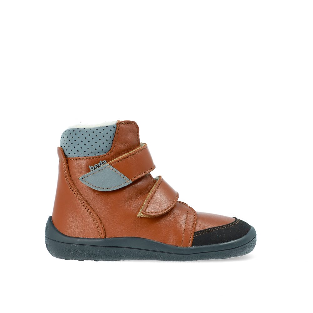 BEDA ZIMNÍ VYŠŠÍ BF 0004/W/SO/MK BRUNO Brown užší kotník Dětské zimní zateplené barefoot boty