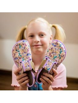 PEGRES PAPUČKY BF01 Textilní JEDNOROŽEC Fialová | Dětské barefoot přezůvky
