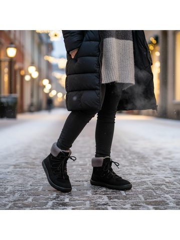 FRODDO VYŠŠÍ KOŽENÉ ZIMNÍ TEX LACES Black | Zimní zateplené barefoot boty