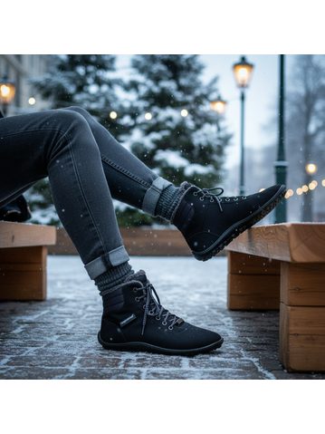 LEGUANO KOSMO Black | Kotníčkové zateplené barefoot boty