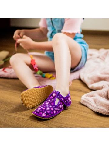 BEDA PAPUČE BF 060010/W VIOLET Flower - Široké | Dětské barefoot přezůvky