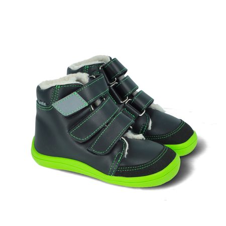 BEDA ZIMNÍ VYŠŠÍ MARCUS Black/Green | Dětské zimní zateplené barefoot boty