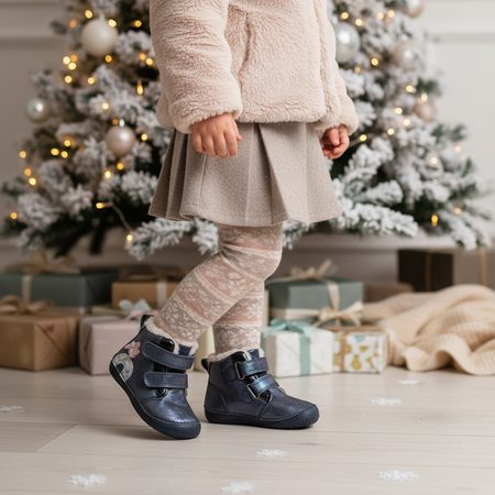 D.D.STEP W070-52624 Dark Blue | Children's winter insulated barefoot shoes