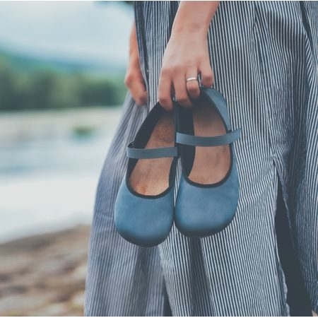 AHINSA SHOES ANANDA BARE BALERÍNKA Modrá Nubuk