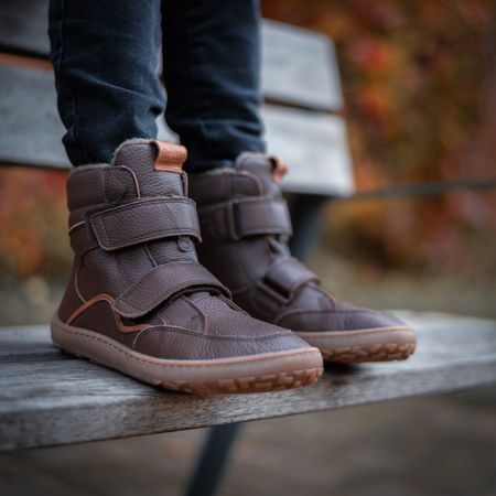 FRODDO VYŠŠÍ KOŽENÉ BOTY WAVE Zimní Brown | Dětské zimní zateplené barefoot boty