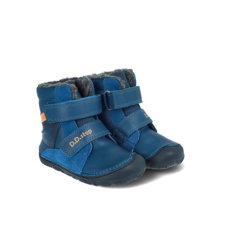 D.D.STEP W073-52306B Modrá | Dětské zimní zateplené barefoot boty