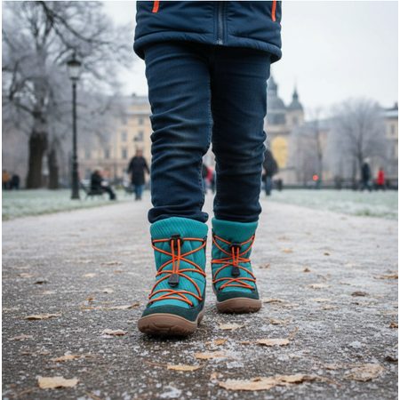 FRODDO ZIMNÍ TEX TRACK WOOL Petroleum | Dětské zimní zateplené barefoot boty