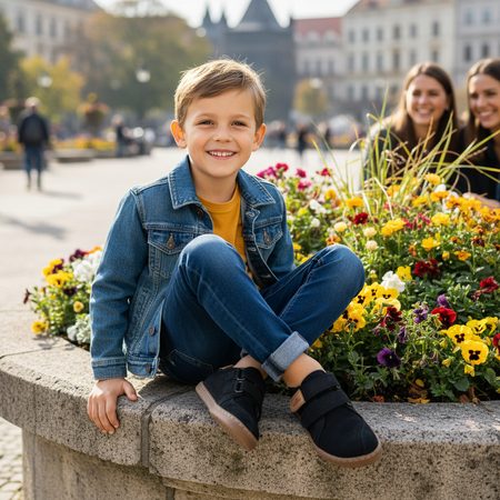 PEGRES CELOROČNÍ TENISKY NUBUK BF54 Black | Dětské barefoot tenisky