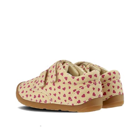 BUNDGAARD PETIT STRAP CANVAS Beige Hearts | Dětské barefoot tenisky