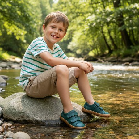 FRODDO BASE LEATHER D-VELCRO Trainers Petroleum | Children's Barefoot Trainers