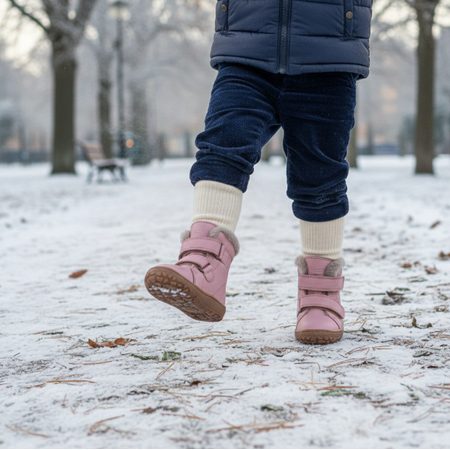 FRODDO KOTNÍKOVÉ ZIMNÍ FURRY BOOT Pink | Dětské zimní zateplené barefoot boty