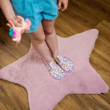 PEGRES PAPUČKY BF01 Textilní JEDNOROŽEC Fialová | Dětské barefoot přezůvky