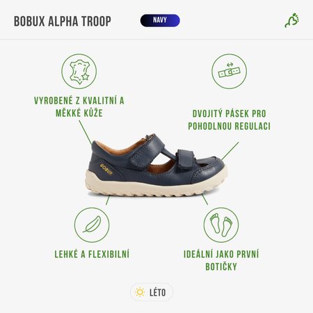 BOBUX ALPHA TROOP Navy | Dětské barefoot sandály