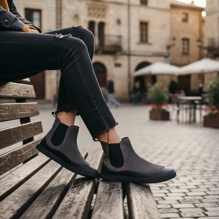 GROUNDIES SIENNA WOMEN Grey Black | Dámské barefoot chelsea boty