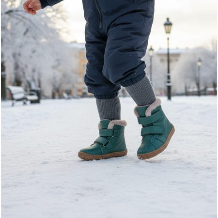 FRODDO KOTNÍKOVÉ ZIMNÍ FURRY BOOT Petroleum | Dětské zimní zateplené barefoot boty