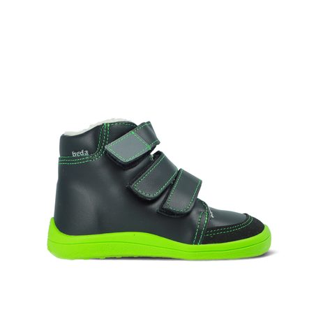 BEDA ZIMNÍ VYŠŠÍ MARCUS Black/Green | Dětské zimní zateplené barefoot boty