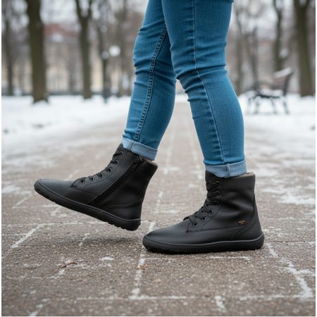 FRODDO HIGHER LEATHER WINTER TEX LACES Black | Winter Insulated Barefoot Boots