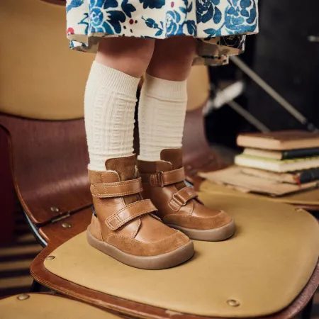 BUNDGAARD BASIL Cognac | Dětské zimní zateplené barefoot boty