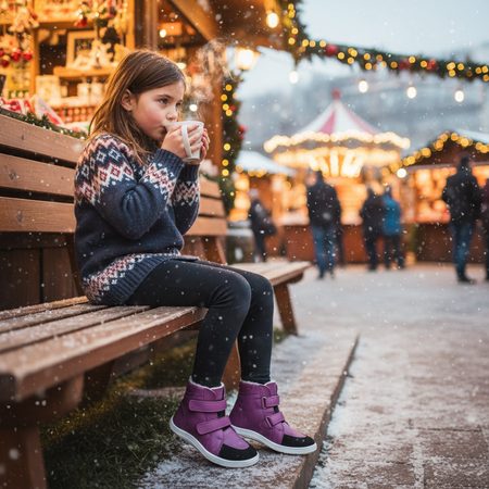 BABY BARE FEBO WINTER Magenta Asfaltico | Children's Winter Insulated Barefoot Boots