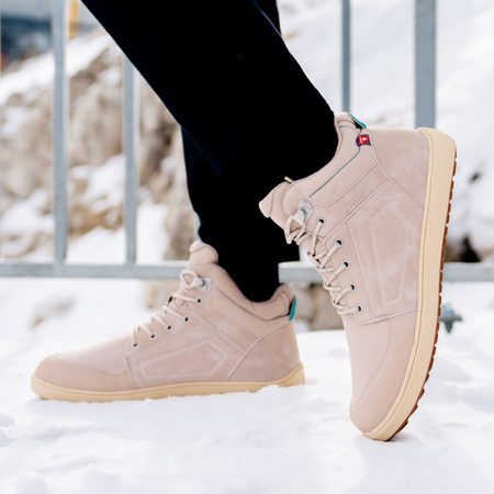 BE LENKA ZIMNÍ KOTNÍKOVÉ ArcticEdge - Beige | Zimní zateplené barefoot boty