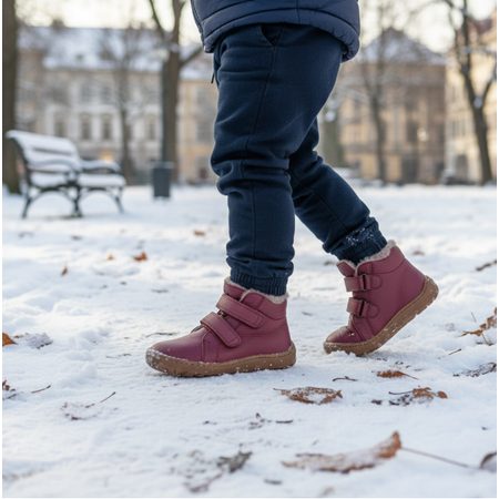 FRODDO ZIMNÍ FURRY Bordeaux | Dětské zimní zateplené barefoot boty