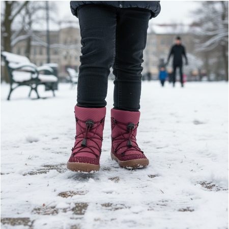 FRODDO ZIMNÍ TEX TRACK WOOL Bordeaux+ | Dětské zimní zateplené barefoot boty