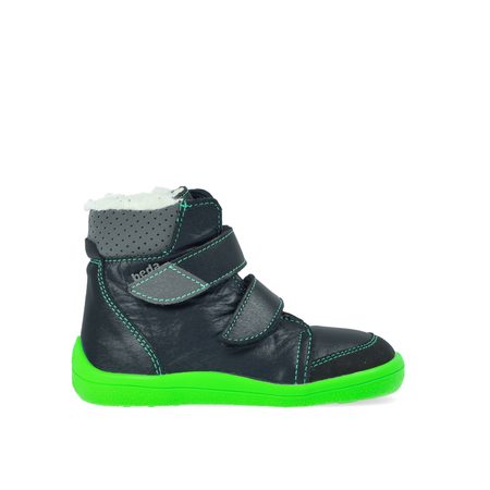 BEDA ZIMNÍ VYŠŠÍ MARCUS Black/Green - užší kotník | Dětské zimní zateplené barefoot boty 1